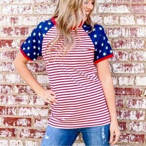 NWT Sunshine & Rodeos 4th of July Stars & Stripes Short Sleeve Top size small